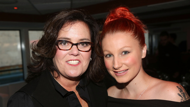 Closeup of Rosie O'Donnell and Chelsea Belle O'Donnell smiling together at event