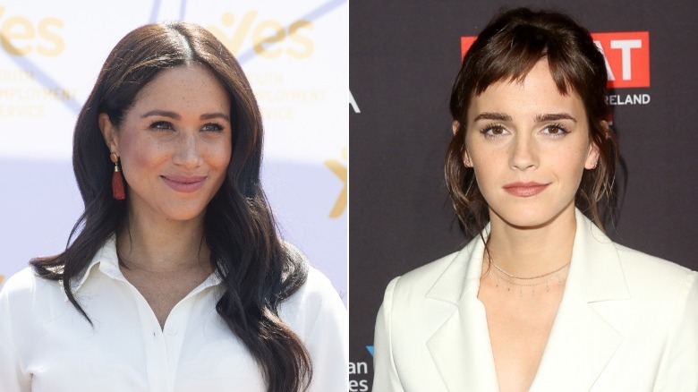 Meghan Markle and Emma Watson attending events in white