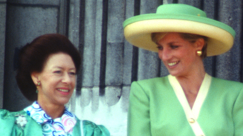 Princess Margaret and Princess Diana smiling 
