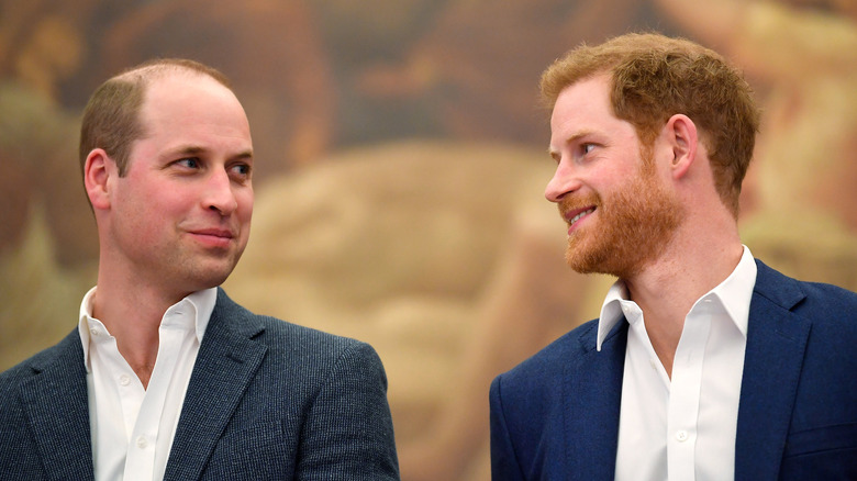 Prince William and Prince Harry smile at each other