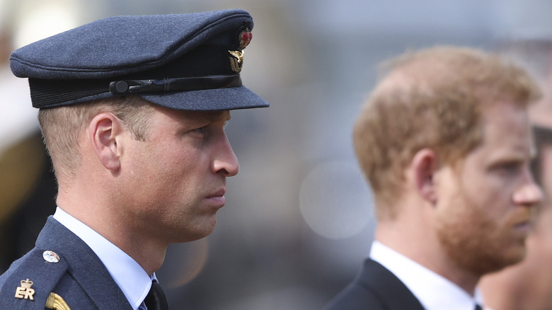 William, Prince of Wales and Prince Harry standing