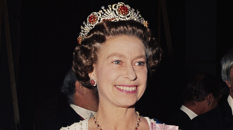 Queen Elizabeth II smiling in a tiara