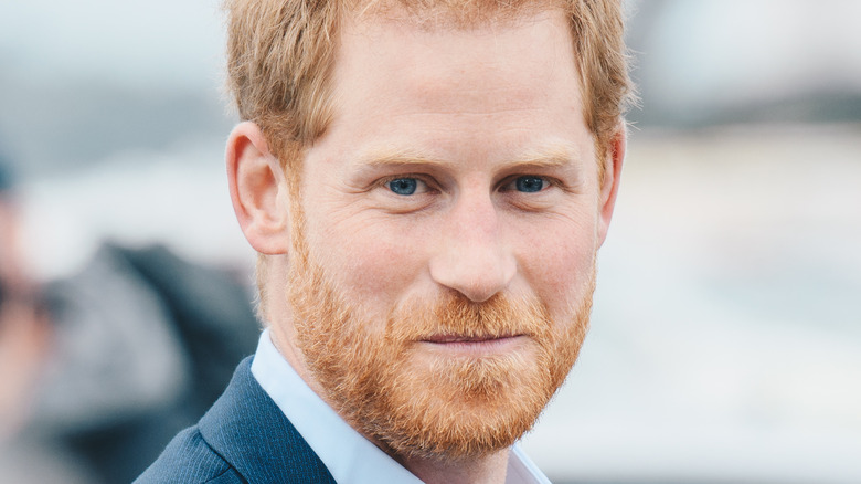 Prince Harry in blue jacket