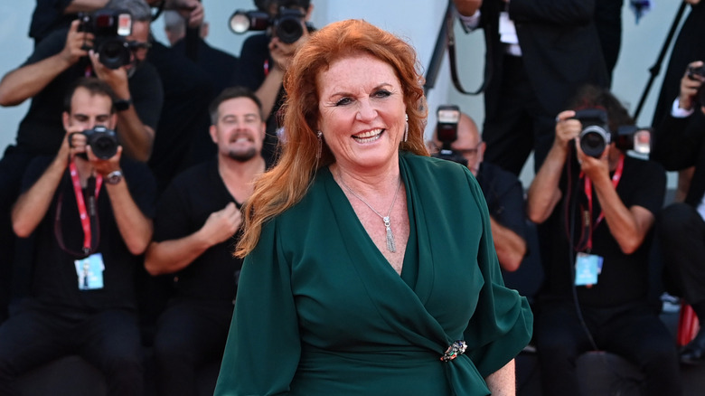 Sarah Ferguson beaming for photographers on the red carpet at the Venice Film Festival
