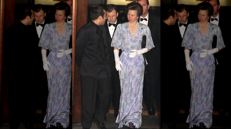 Princess Anne wearing a lavender gown with white opera gloves
