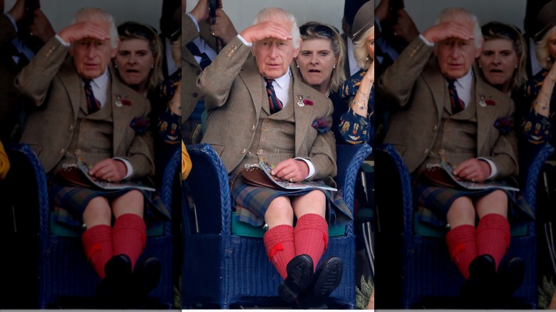 King Charles III at the Braemar Gathering in 2024, wearing a kilt.