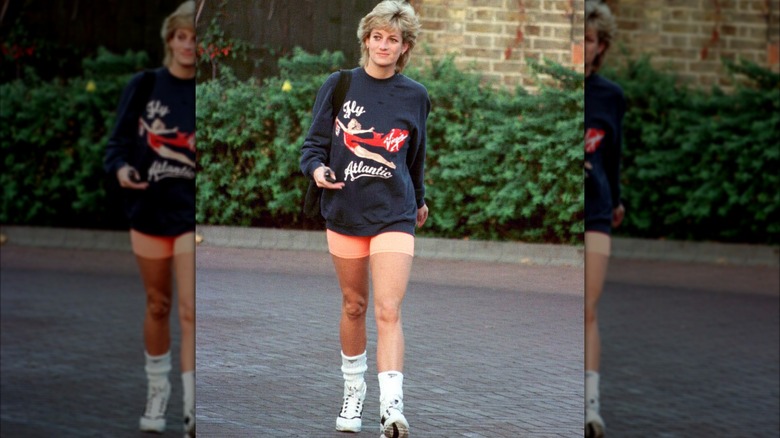 Princess Diana walking outside of the Harbour Club in Chelsea, 1995.
