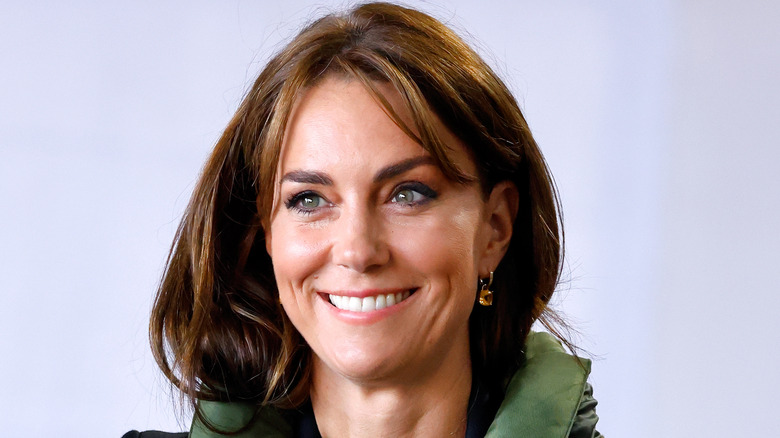 Close-up of Kate Middleton looking casual