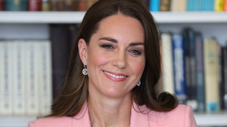 Kate Middleton wearing a bubble gum pink suit