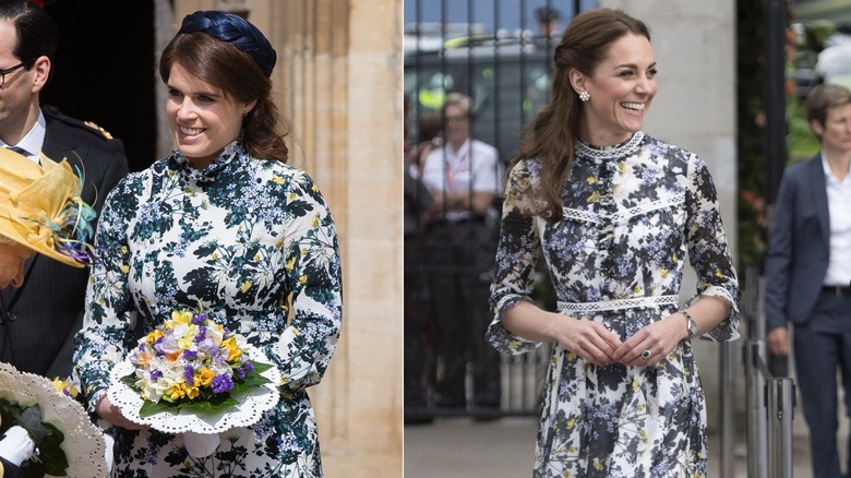 Princess Eugenie and Catherine, Princess of Wales smile in floral dresses