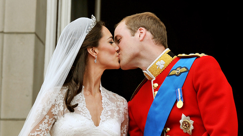 Princess Catherine and Prince William's wedding day kiss