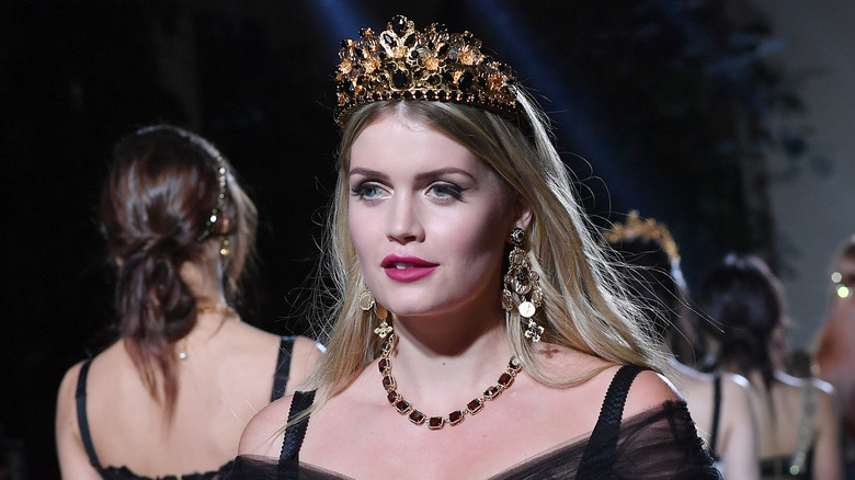 Lady Kitty Spencer walks the runway in a crown