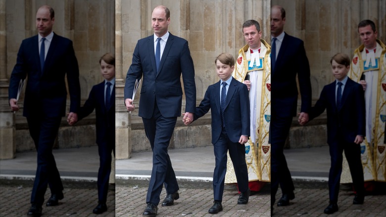 Prince George walking after his father, Prince William