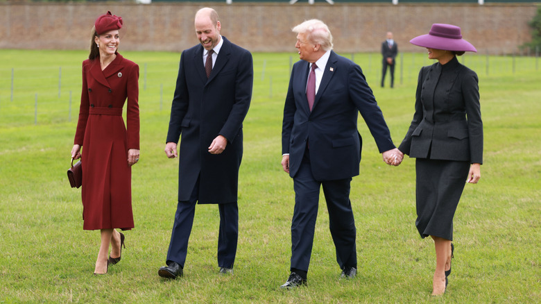 Kate Middleton, Prince William, Donald, and Melania Trump walking