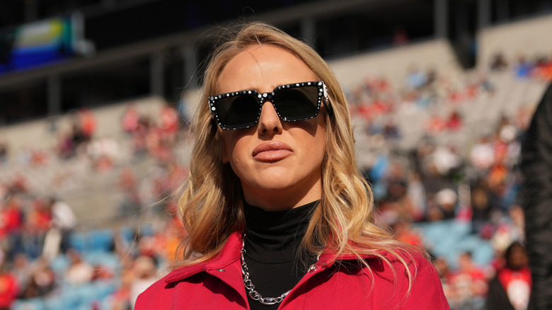 Brittany Mahomes wearing a giant pair of sunglasses