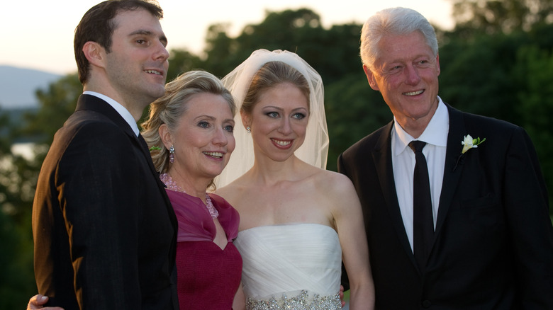 Marc Mezvinsky, Hillary Clinton, Chelsea Clinton, and Bill Clinton at Chelsea's wedding