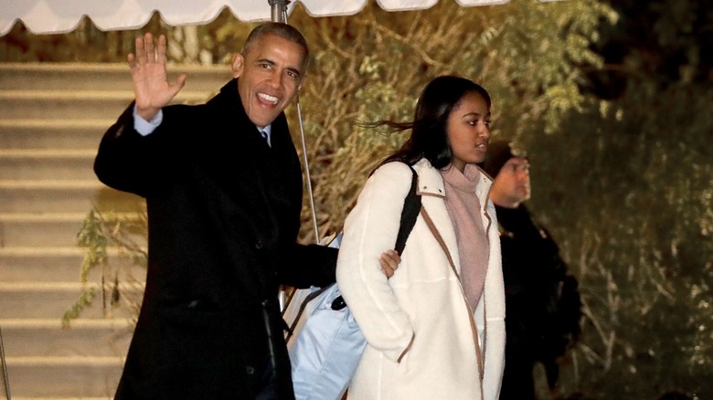 Barack and Sasha Obama leave the White House in 2016