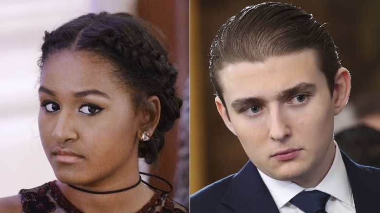 Side by side image of Sasha Obama in 2016 and Barron Trump in 2025
