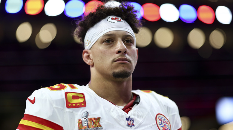 Patrick Mahomes grimacing at the Super Bowl