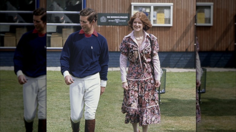 Sarah Spencer and Prince Charles, at a polo match (1977)