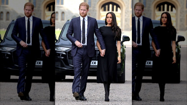 Meghan and Harry walking near Windsor castle