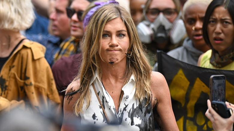 Jennifer Aniston on set.