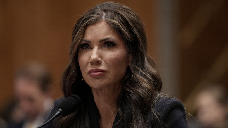 Kristi Noem speaks on Capitol Hill on January 17, 2025 in Washington, DC