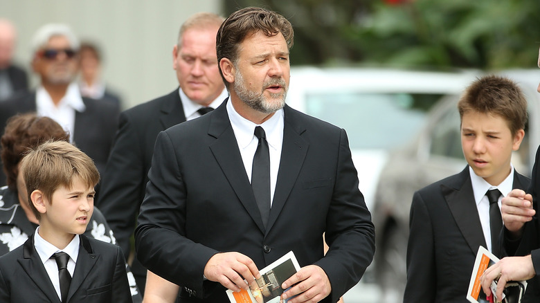 Russell Crowe and his sons in suits