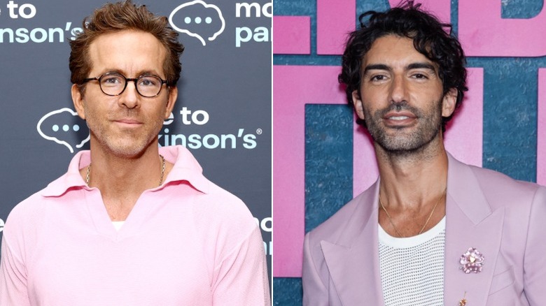 A split image of Justin Baldoni and Ryan Reynolds posing for photos