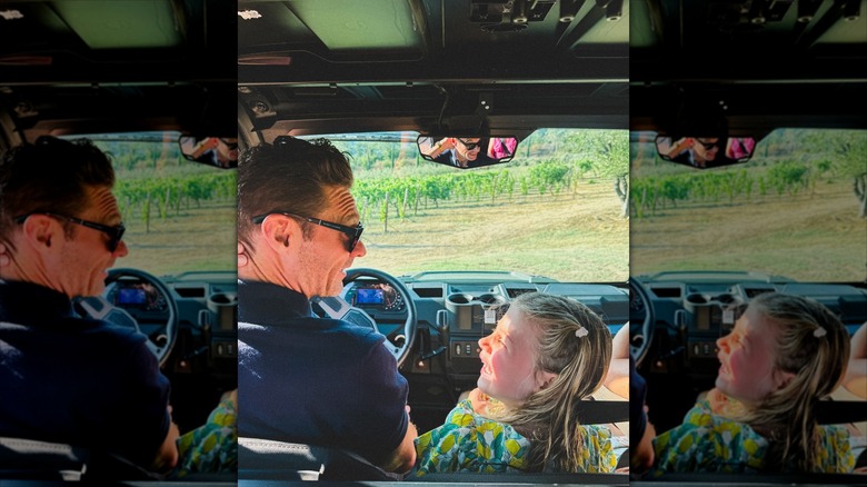Ryan Seacrest driving through the olive grove at his home in Napa Valley