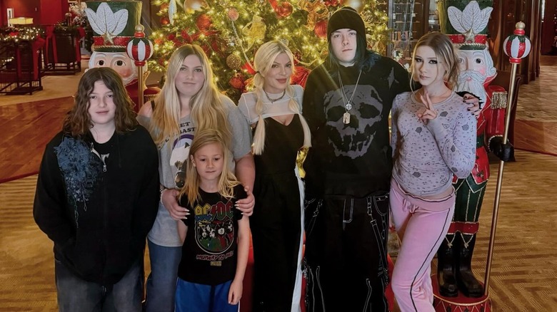 Tori Spelling with her kids at Lake Arrowhead Resort and Spa in January 2025