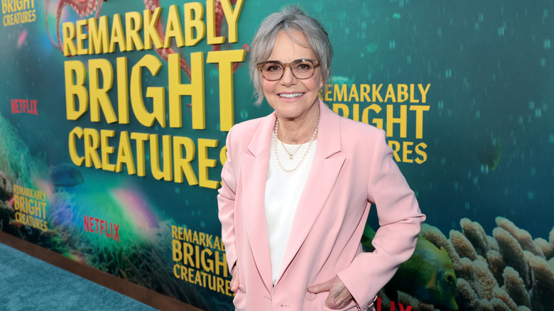 Sally Field in a pink blazer on the red carpet for the premiere of her upcoming movie "Remarkably Bright Future"