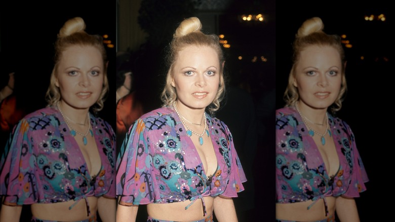 Sally Struthers pictured in 1982 wearing a flower-printed crop top