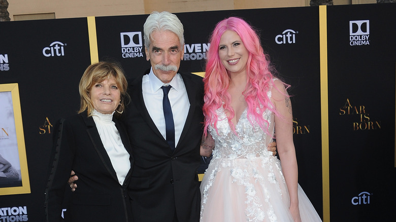 Katharine Ross, Sam Elliott, and Cleo Rose Elliott attending a premiere event for A Star Is Born in 2018.