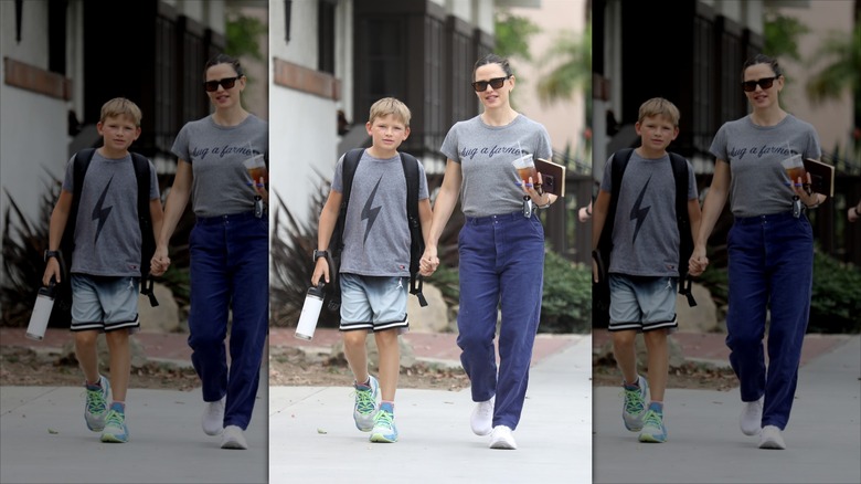 Samuel Affleck holding hands with Jennifer Garner
