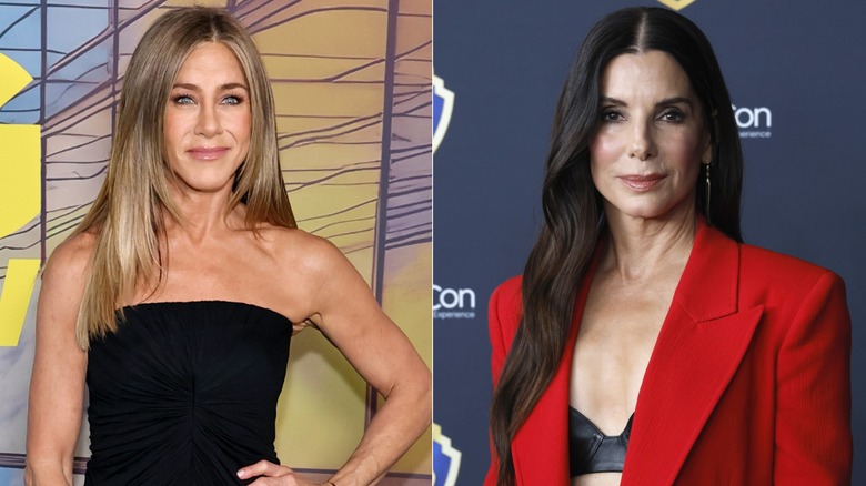 Jennifer Aniston and Sandra Bullock in a side-by-side photo