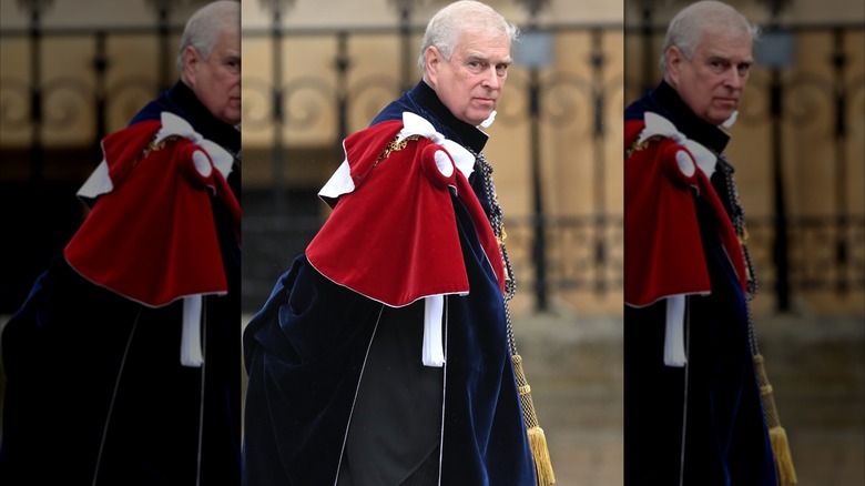 Prince Andrew wearing a cape in 2022