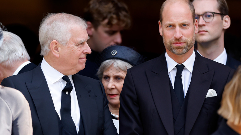 Prince Andrew and Prince William attending the Duchess of Kent's funeral