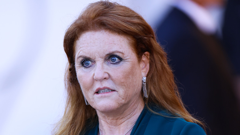 Sarah Ferguson looking distressed on red carpet