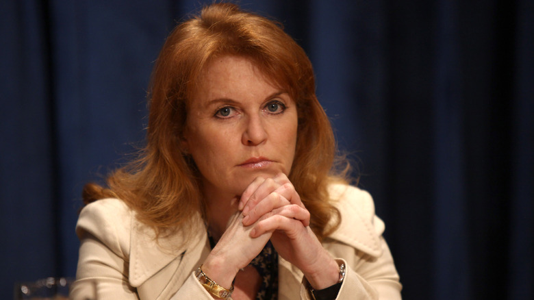 Sarah Ferguson looking somber