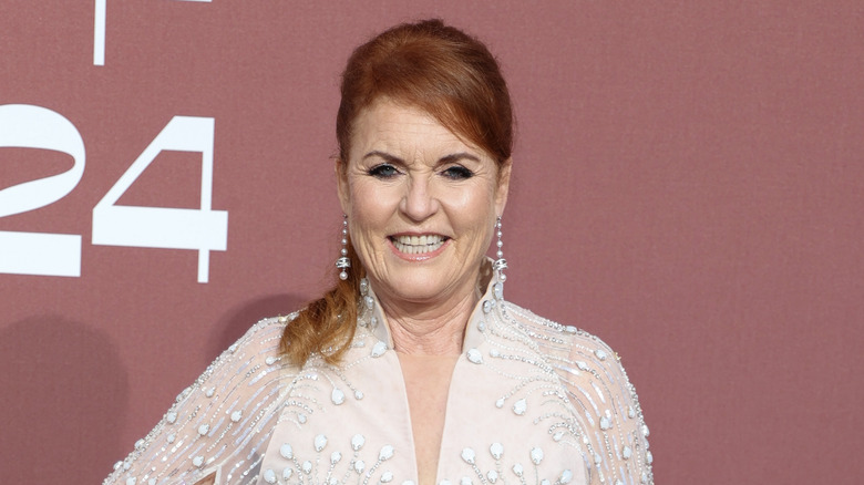 Sarah Ferguson white embellished dress