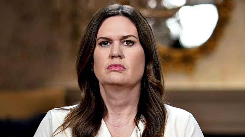 Sarah Huckabee Sanders looking stern
