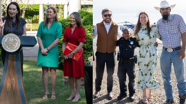 Side-by-side photos of Sarah Huckabee Sanders wearing the same shoes