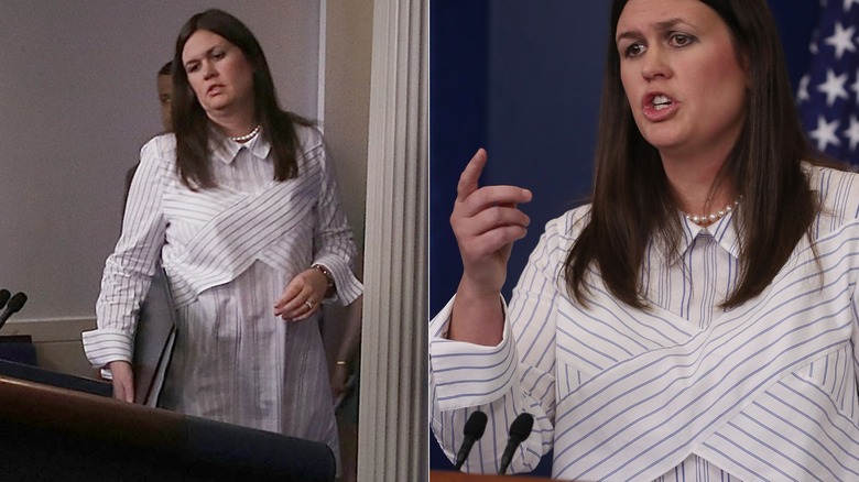 Sarah Huckabee Sanders wearing a shirt dress