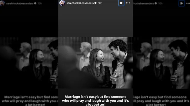 Instagram black and white Story of Sarah Huckabee Sanders and Bryan Chetfield Sanders