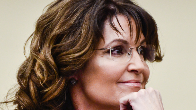 Sarah Palin rests her head on her fist