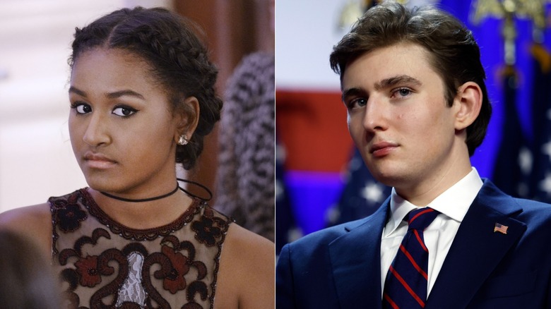 Close-up of Sasha Obama and close-up of Barron Trump.