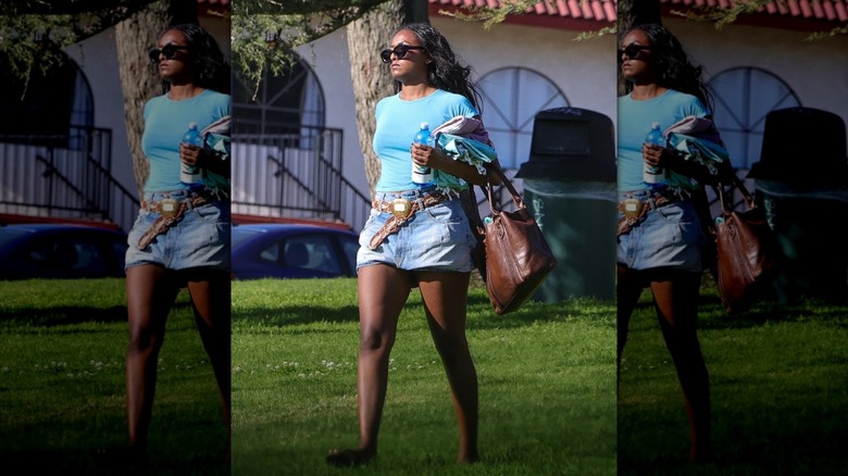 EXCLUSIVE WEB EMBARGO UNTIL 10:49 PM/ET ON FEBRUARY 27, 2025 WEB MUST CALL FOR PRICING - Barack Obama's daughter Sasha Obama is spotted relaxing with an afternoon knitting and smoke session at Everett Park in Los Angeles. The former First Daughter seems to have followed in her famous mom's shoes in her hobby choices as Michelle Obama is also a fan of knitting. The former first lady once shared a photo of her self knitting sharing, "In knitting, when you create the first stitch of a new project, you cast on. When an item is finished, you bind off." "Both of these actions, I've found, are incredibly satisfying bookends of something manageable and finite," Michelle shared.