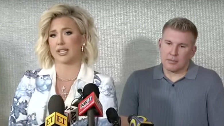 Savannah Chrisley addressing the press with her father Todd Chrisley
