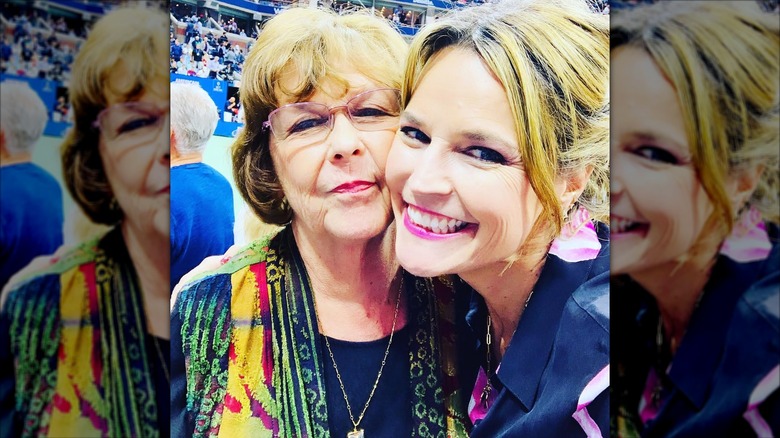 Savannah Guthrie and Nancy Guthrie smiling inside a stadium.